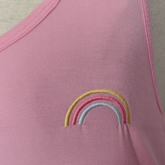 PJ Salvage Tank Lounge Embroider Rainbow Racer Back Pink Grey Black Stripe M NWT - Picture 7 of 8
